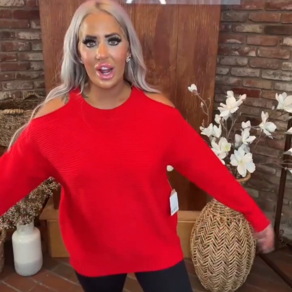 Main Strip | Sweaters | Bogo5mainstrip Ruby Red V Neck Cold Shoulder ...